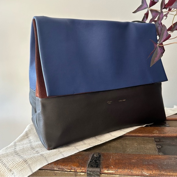 Celine Tri Colour All Soft Blue, Black, Brown Colour Block Shoulder Flap Bag - Picture 15 of 17